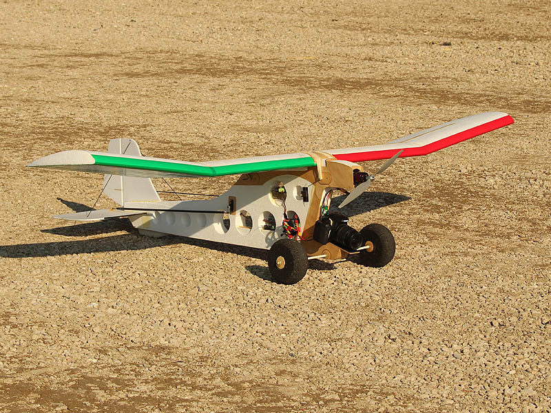 The custom built, remote controlled airplane.