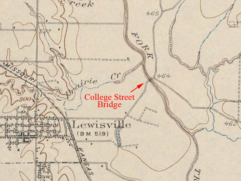 The location of the near 100 year old College Street Bridge on a 1925 USGS Map.