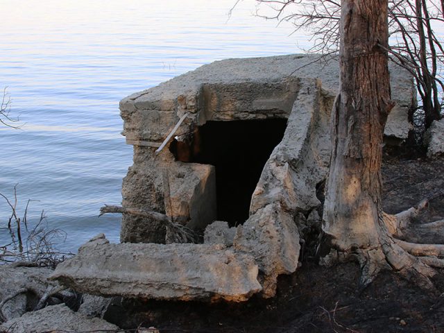 A storm cellar on the shores of Lewisville Lake.